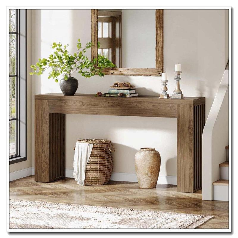 Rustik Kahverengi Masif Ahşap ve MDF Çıtalı Koltuk Arkası Dresuar - 151 cm - 217334