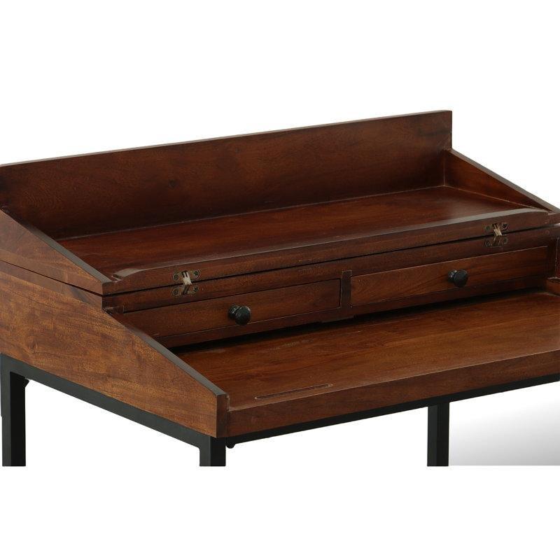 Rustik Kahverengi Masif Mango Ağacı ve Dökme Demir 2 Çekmeceli Vintage Çalışma Masası - 79 cm - 234661