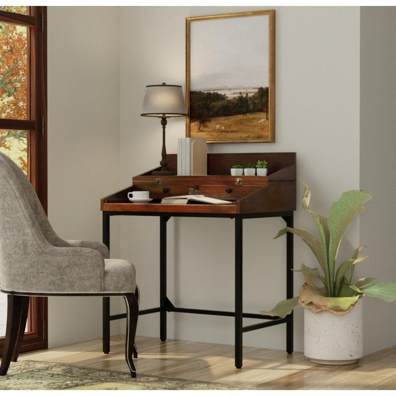 Rustik Kahverengi Masif Mango Ağacı ve Dökme Demir 2 Çekmeceli Vintage Çalışma Masası - 79 cm - 234661