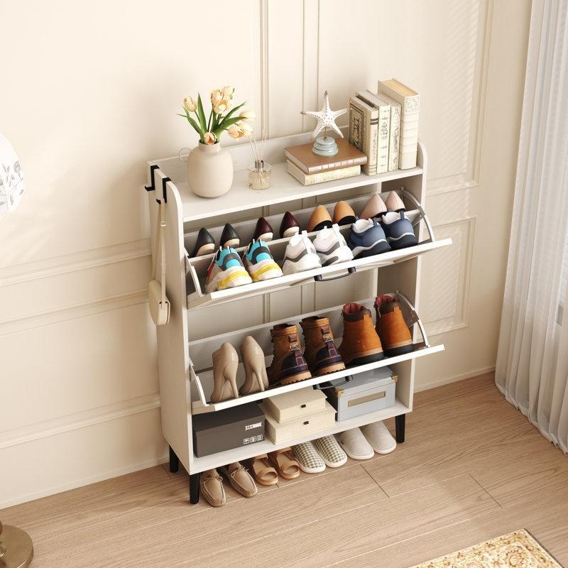 Rustik Kahverengi MDF 2 Çekmeceli Düşer Kapaklı Ayakkabılık - 77x25x110 cm - 228827