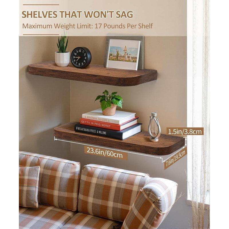 Rustik Kahverengi MDF 2li Set Gizli Montajlı Duvar Rafı - 61 cm - 179666