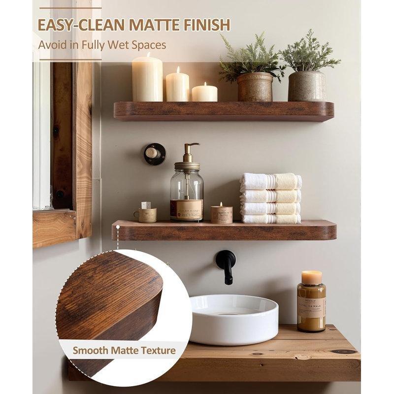 Rustik Kahverengi MDF 2li Set Gizli Montajlı Duvar Rafı - 61 cm - 179666