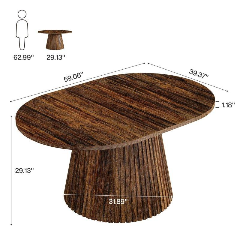 Rustik Kahverengi MDF Kaide Ayaklı Oval Bohem Yemek Masası - 151x100 cm - 237326