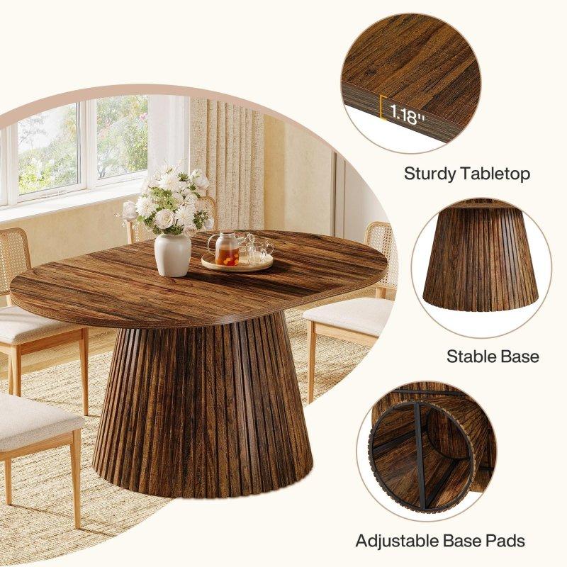 Rustik Kahverengi MDF Kaide Ayaklı Oval Bohem Yemek Masası - 151x100 cm - 237326