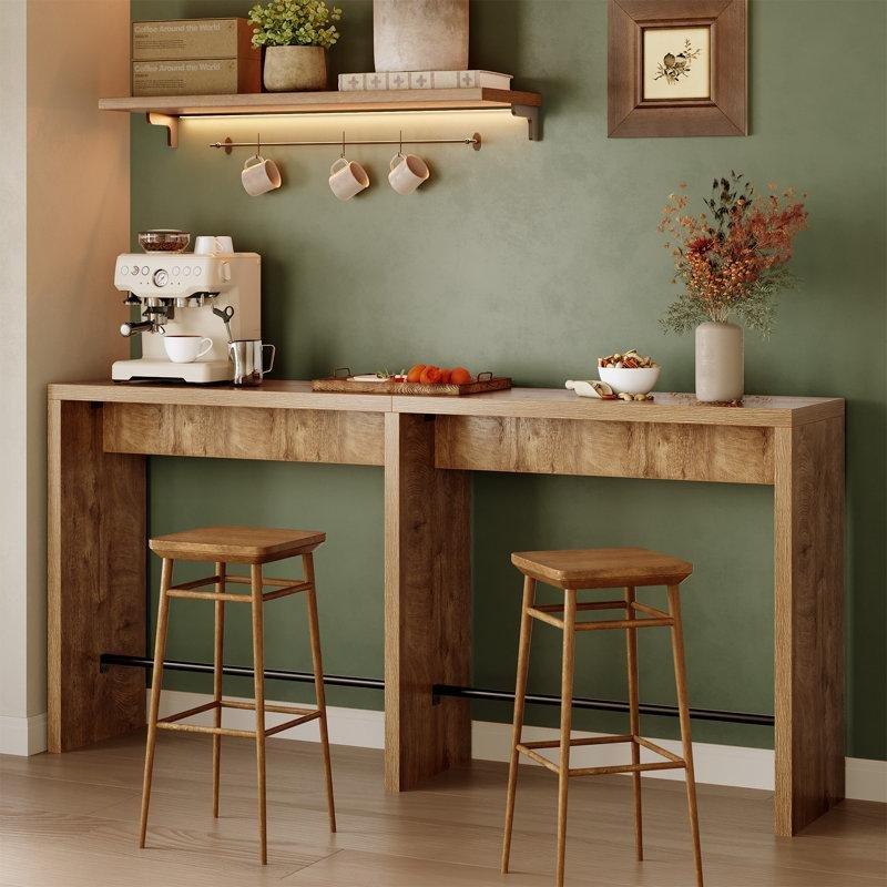Rustik Kahverengi MDF Metal Ayak Dayamalı Uzun Bar Masası - 201 cm - 231754