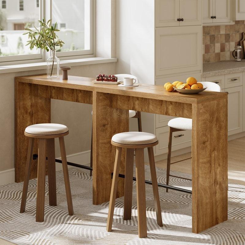 Rustik Kahverengi MDF Metal Ayak Dayamalı Uzun Bar Masası - 201 cm - 231754