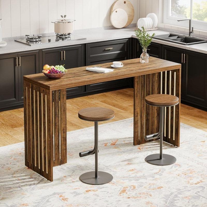 Rustik Kahverengi MDF Panjur Tasarımlı Dar Bar Masası - 160x51x90 cm - 231618