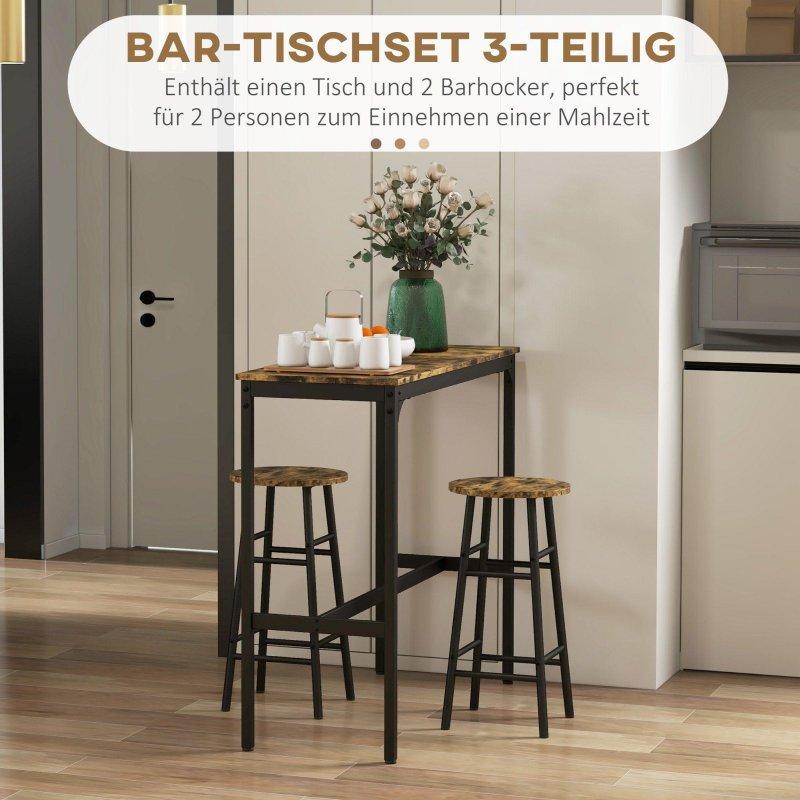 Rustik Kahverengi MDF ve Siyah Çelik 2 Tabureli Endüstriyel Bar Masası Seti - 105x40 cm - 232269