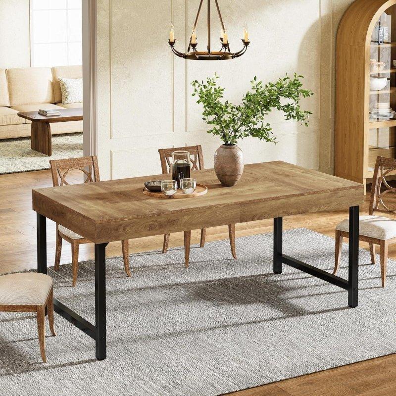 Rustik Kahverengi MDF ve Siyah Metal Ayaklı Dikdörtgen 6 Kişilik Bohem Yemek Masası - 141x71 cm - 237759 Rustik Kahverengi MDF ve Siyah Metal Ayaklı Dikdörtgen 6 Kişilik Bohem Yemek Masası - 141x71 cm - 237759