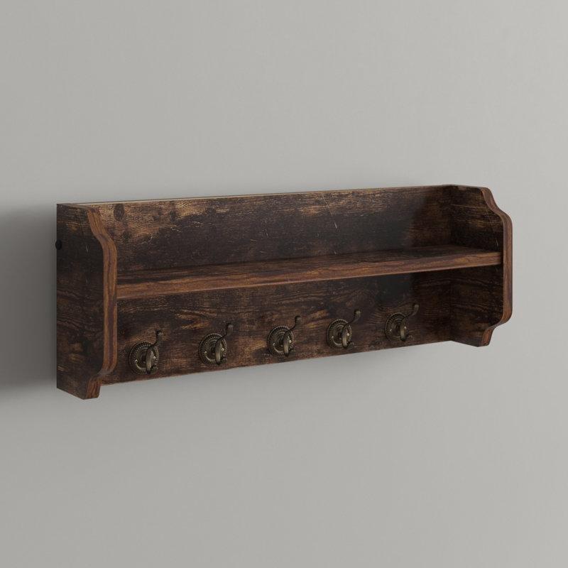 Rustik Kahverengi Metal Askılı MDF Duvar Rafı - 66 cm - 179225