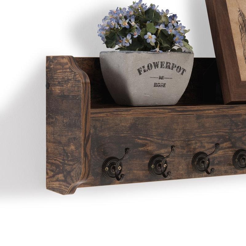 Rustik Kahverengi Metal Askılı MDF Duvar Rafı - 66 cm - 179225