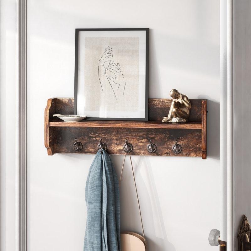 Rustik Kahverengi Metal Askılı MDF Duvar Rafı - 66 cm - 179225