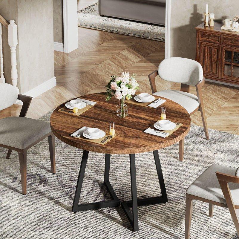 Rustik Kahverengi Metal Endüstriyel Yuvarlak Bohem Yemek Masası - 80 cm - 236504