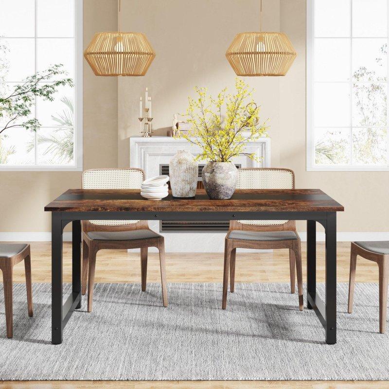 Rustik Kahverengi Metal ve Ahşap Endüstriyel Tasarım Bohem Yemek Masası - 160x80 cm - 236664