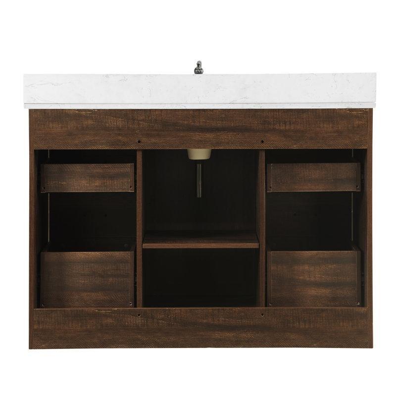 Rustik Kahverengi Taş Tezgahlı Ahır Kapılı Masif Ahşap Banyo Lavabo Dolabı - 122 cm - 202055