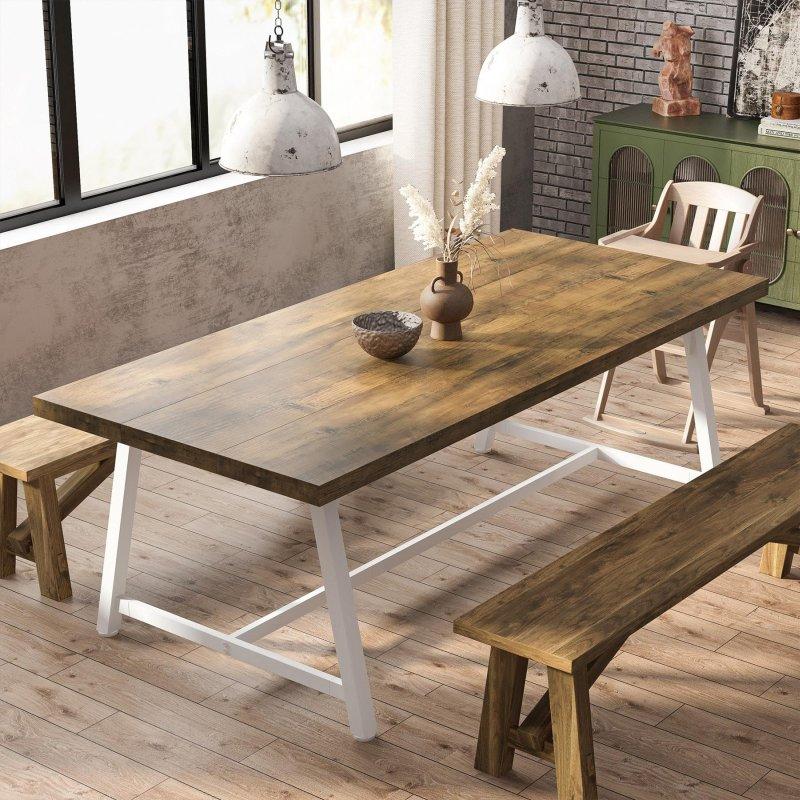 Rustik Kahverengi ve Siyah MDF ve Metal Dikdörtgen 8 Kişilik Bohem Yemek Masası - 181x85x76 cm - 237878