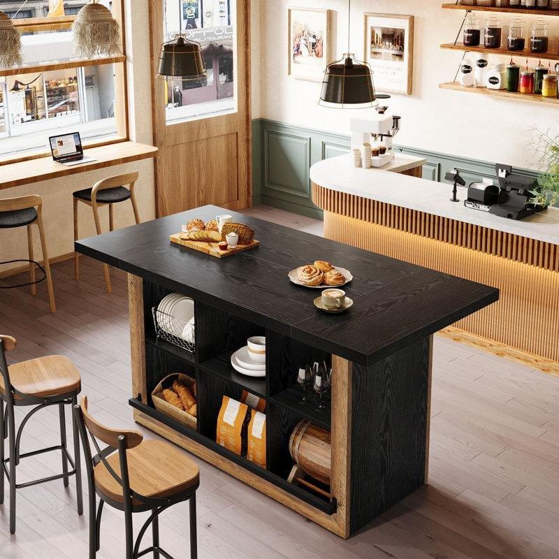 Rustik Kahverengi ve Siyah Metal Ayak Destekli 6 Bölmeli Ahşap Bar Masası - 159 cm - 232000