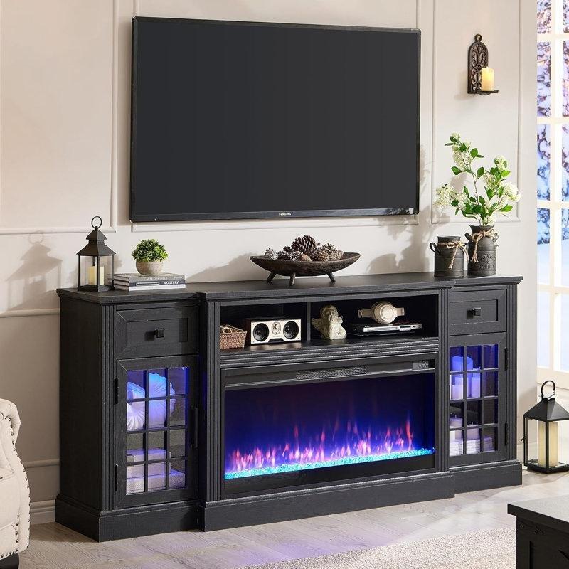 Rustik Masif ve MDF Ahşap Elektrikli Şömineli TV Ünitesi - 178 cm - 220650