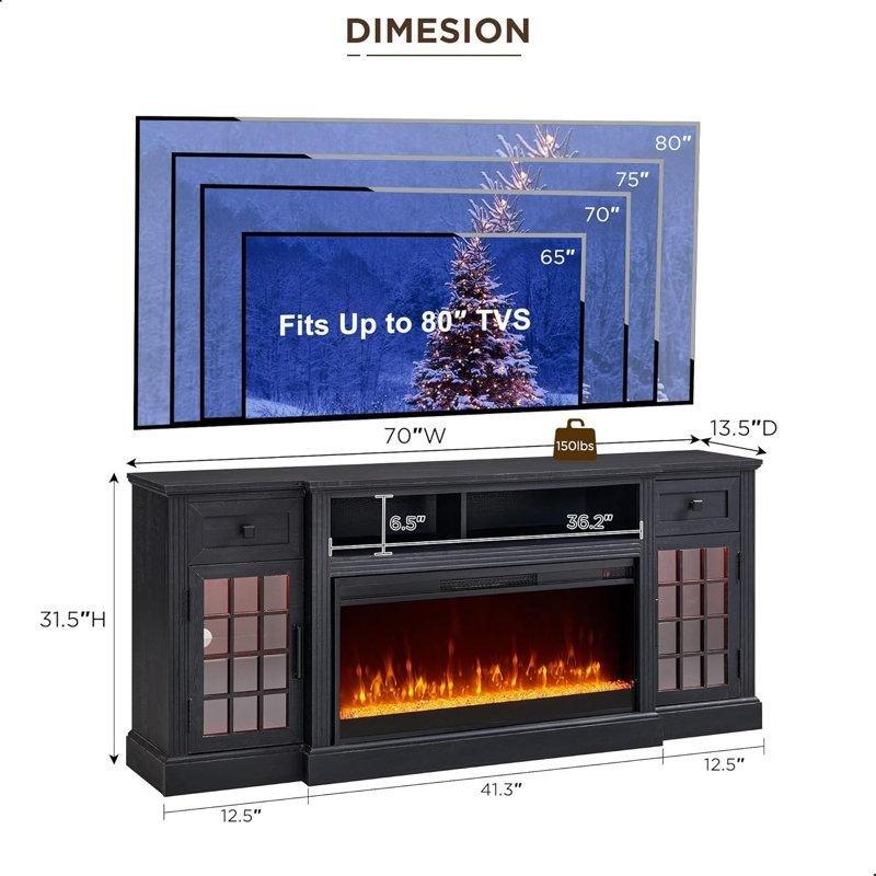 Rustik Masif ve MDF Ahşap Elektrikli Şömineli TV Ünitesi - 178 cm - 220650