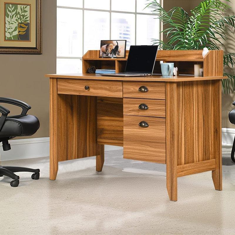 Rustik Meşe Kahverengi MDF 4 Çekmeceli Raflı Vintage Çalışma Masası - 121x56 cm - 234695