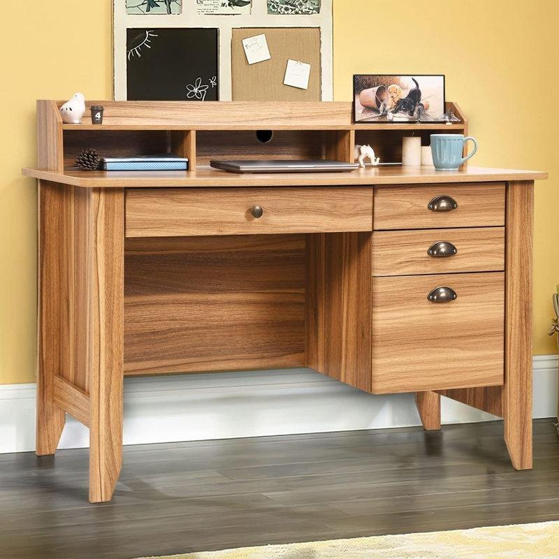 Rustik Meşe Kahverengi MDF 4 Çekmeceli Raflı Vintage Çalışma Masası - 121x56 cm - 234695