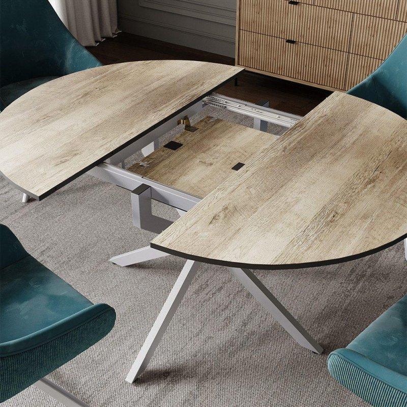 Rustik Meşe ve Gri Açılabilir Yuvarlak Bohem Yemek Masası - 120 cm - 237013