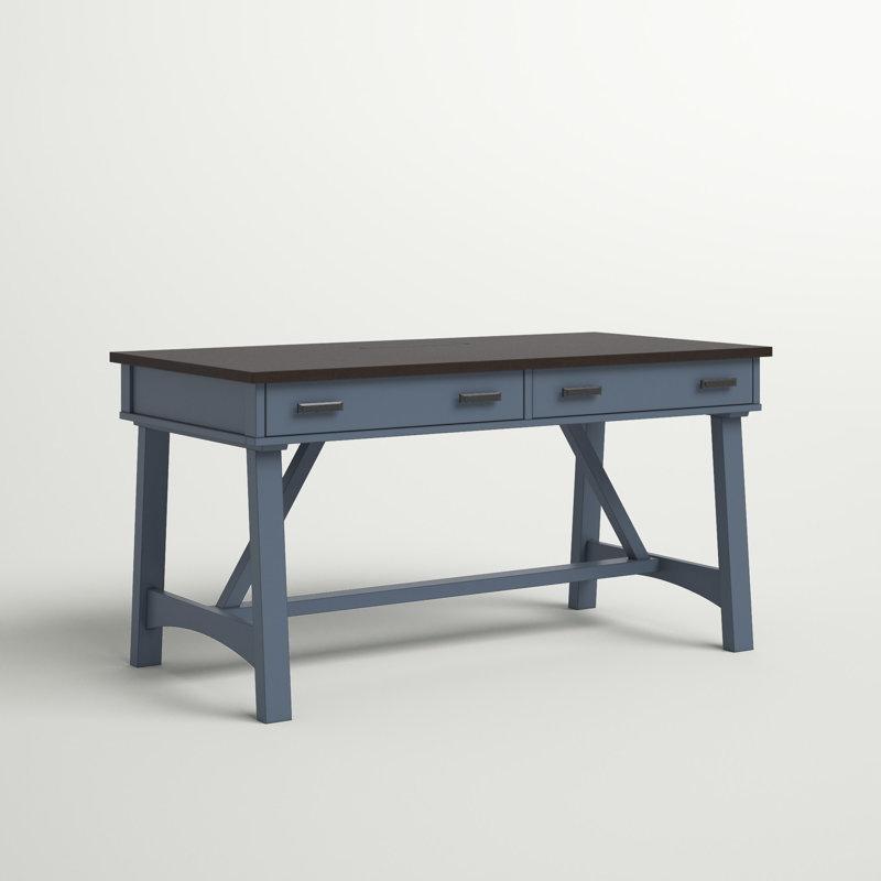 Sable ve Denim Rengi Masif Ahşap Dahili Priz ve USB Portlu İki Çekmeceli Vintage Çalışma Masası - 153x77 cm - 234322
