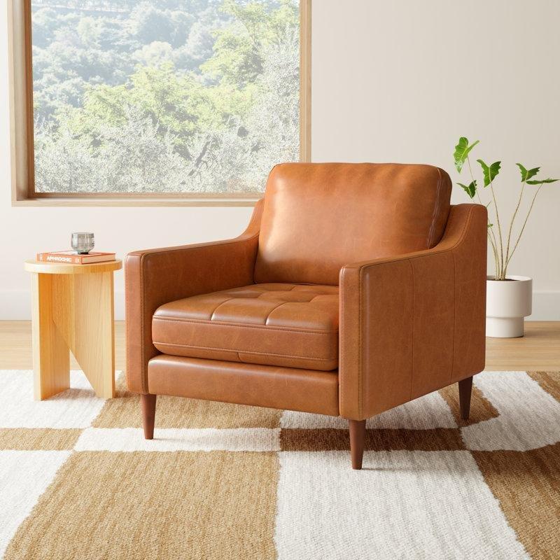 Saddle Kahverengi Hakiki Deri Kare Kollu Tekli Koltuk - 87x92 cm - 202991