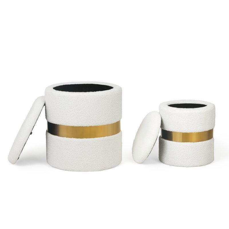 Saklama Alanlı Gold Metal Şeritli Kadife 2li Set Yuvarlak Makyaj Masası Pufu - 232846
