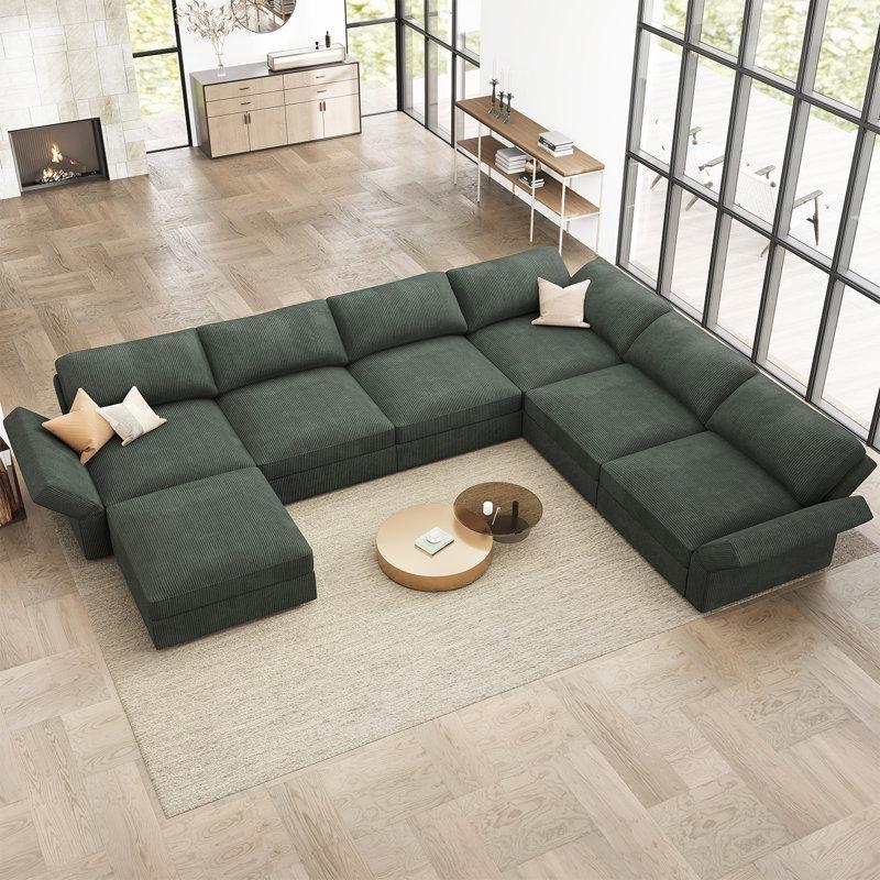 Saklama Alanlı Modüler Fitilli Kadife U Köşe Koltuk Takımı - 390x300 cm - 194600