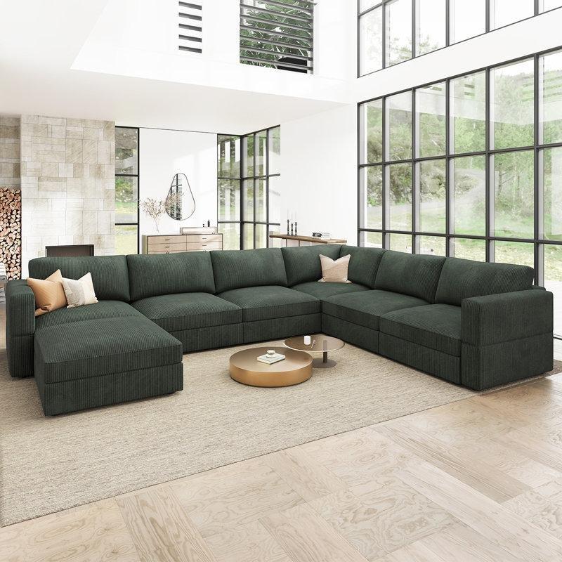 Saklama Alanlı Modüler Fitilli Kadife U Köşe Koltuk Takımı - 390x300 cm - 194600