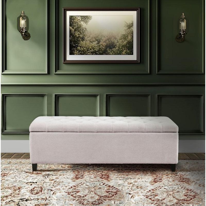 Sandıklı Kapitoneli Masif Ahşap Ayaklı Bench - 164311
