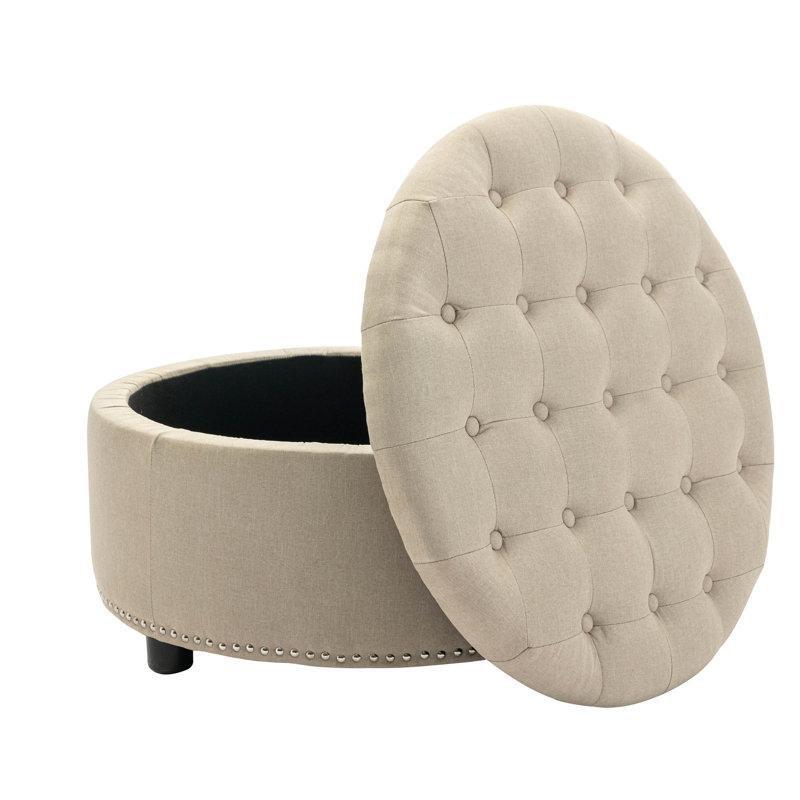 Sandıklı Kapitoneli Zımba Detaylı Yuvarlak Puf - 76 cm - 165022