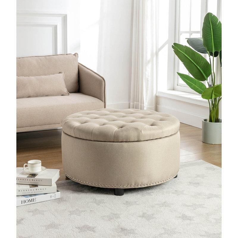 Sandıklı Kapitoneli Zımba Detaylı Yuvarlak Puf - 76 cm - 165022