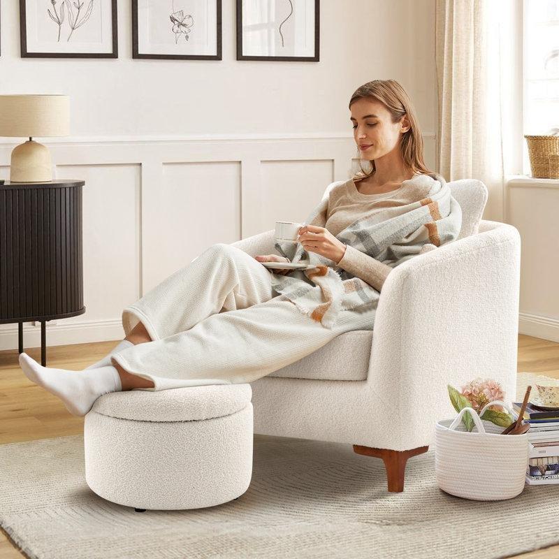 Sandıklı Puflu ve Yastıklı Masif Ahşap Çerçeveli Fıçı Tasarım 2li Set Tekli Koltuk - 203417