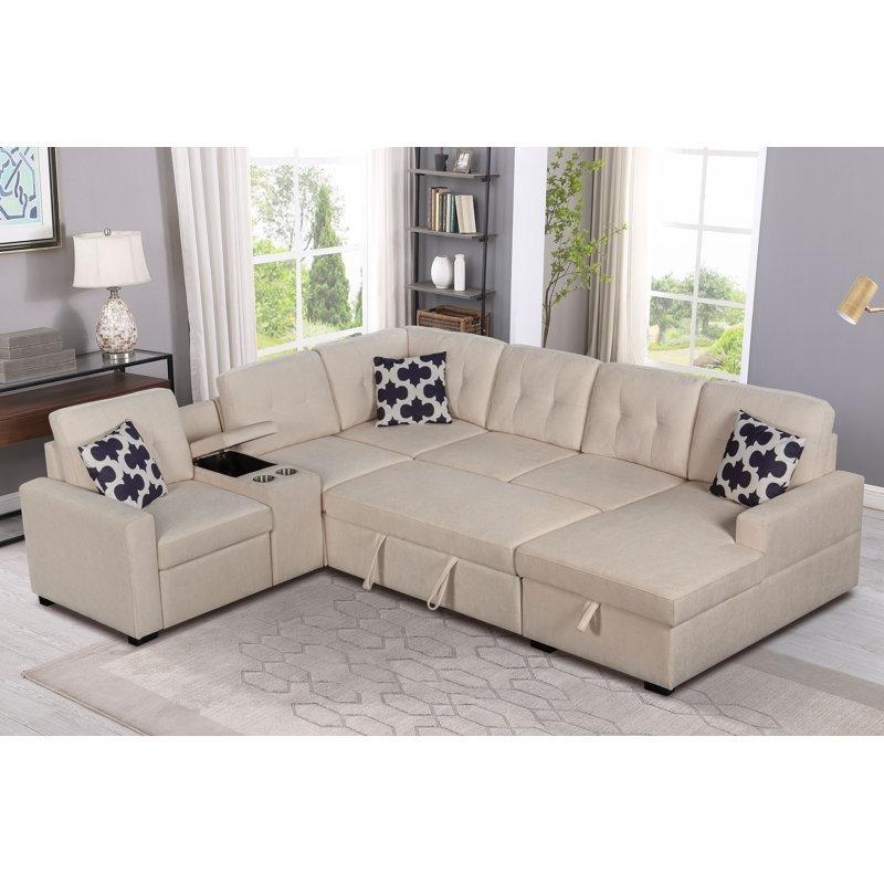 Sandıklı Yataklı Keten Kumaş Sol U Köşe Koltuk Takımı - 294 cm - 193057