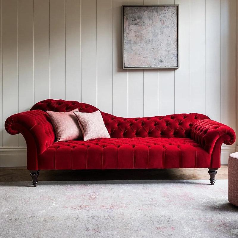 Şarap Kırmızısı Polyester Karışımlı Huş Masif Ahşap Ergonomik Tek Kollu Josephine Koltuk - 185x99 cm - 190448