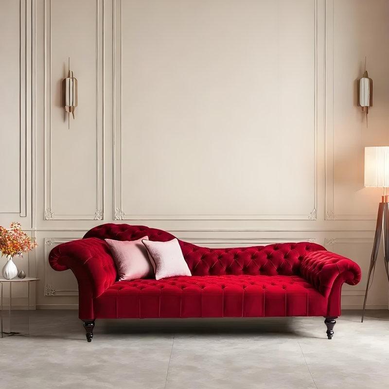 Şarap Kırmızısı Polyester Karışımlı Huş Masif Ahşap Ergonomik Tek Kollu Josephine Koltuk - 185x99 cm - 190448