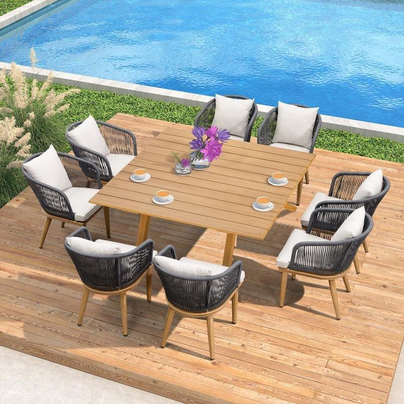 Sarı Alüminyum Rattan Minderli 8 Kişilik Bahçe Masa Takımı - 155x155 cm - 215479