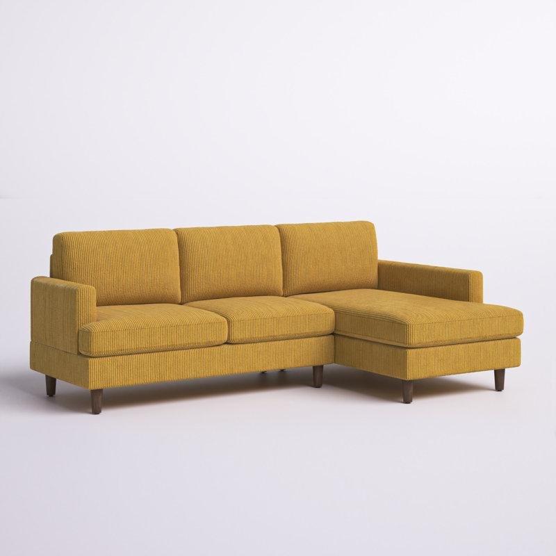 Sarı Fitilli Kadife Kapitoneli Masif Ahşap Ayaklı Sağ L Köşe Koltuk - 247x149 cm - 193019