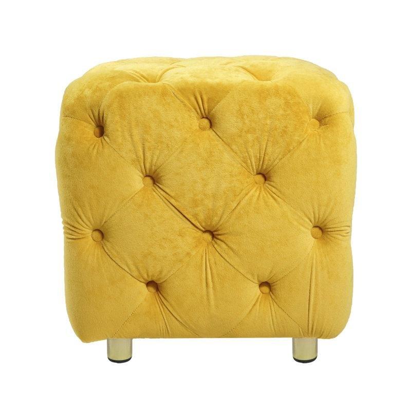 Sarı Kadife Kapitoneli Zımba Detaylı Saklama Alanlı Makyaj Masası Pufu - 47x47 cm - 233525