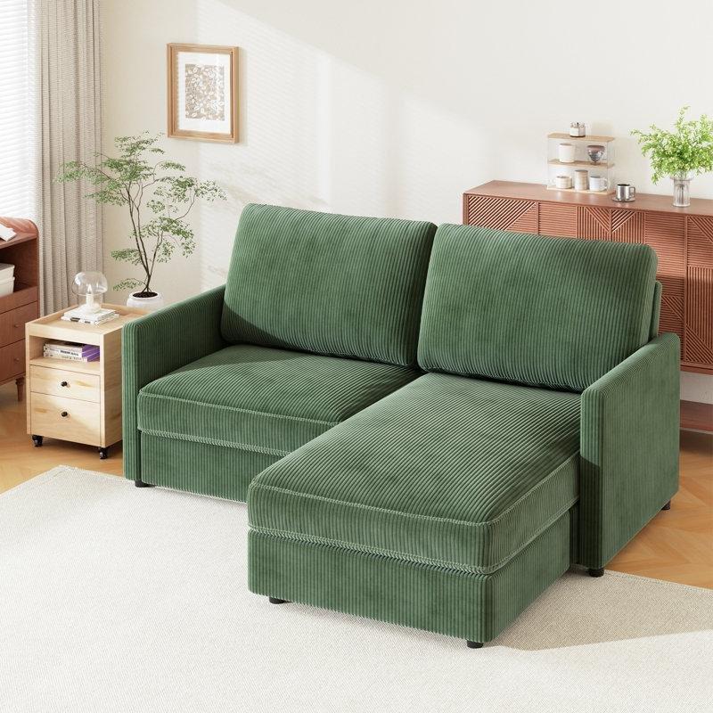 Sarı Kadife Puflu Yönü Değiştirilebilir Modüler Köşe Koltuk - 181x138 cm - 193838