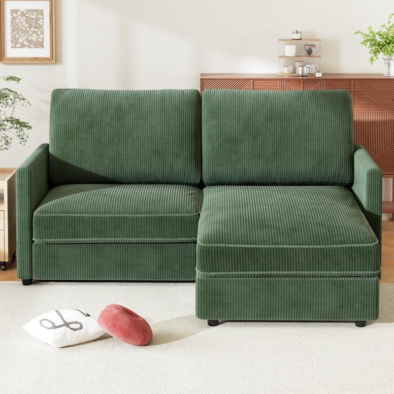 Sarı Kadife Puflu Yönü Değiştirilebilir Modüler Köşe Koltuk - 181x138 cm - 193838