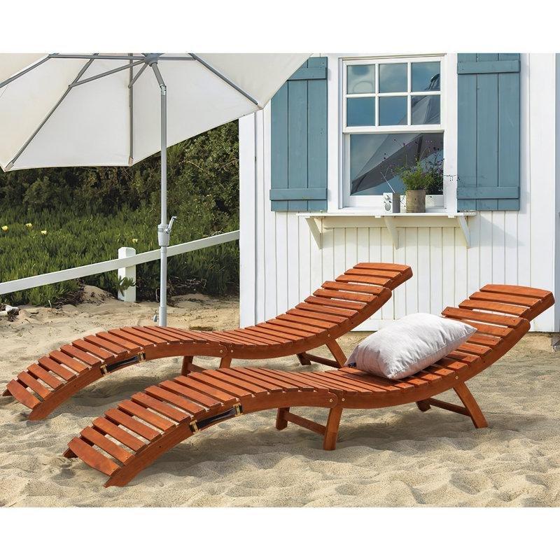 Sarı Kahverengi Ahşap Katlanır Ayarlanabilir Şezlong 2li Set - 185x60 cm - 171582