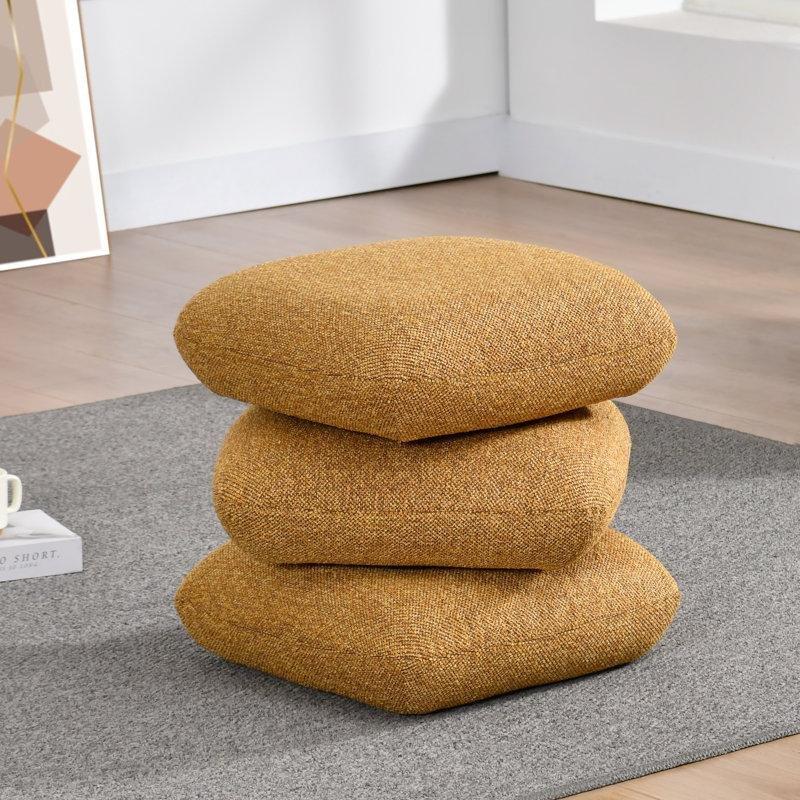 Sarı Keten Karışımı Kumaş 360 Derece Dönebilen Yuvarlak Makyaj Masası Pufu - 44x44 cm - 232722