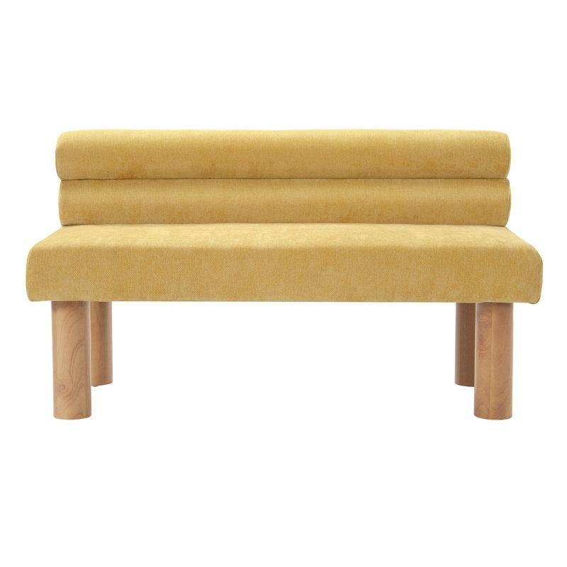 Sarı Masif Ahşap Ayaklı Silindir Sırtlıklı Döşemeli Bench - 132 cm - 164206