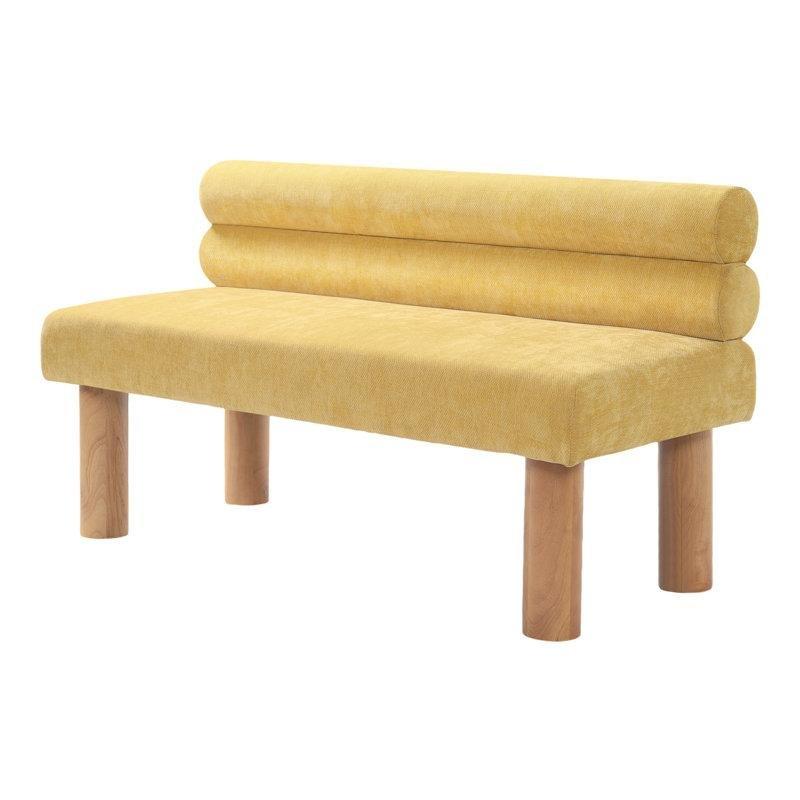 Sarı Masif Ahşap Ayaklı Silindir Sırtlıklı Döşemeli Bench - 132 cm - 164206