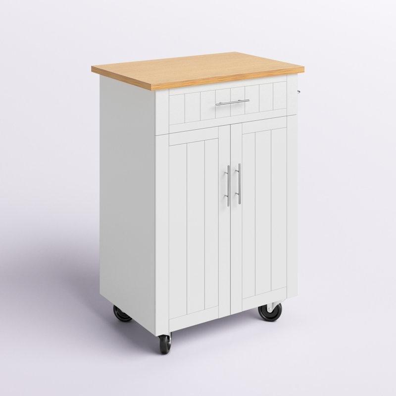 Sarı Masif Ahşap Tekerlekli ve Çekmeceli Mutfak Adası - 66 cm - 176870