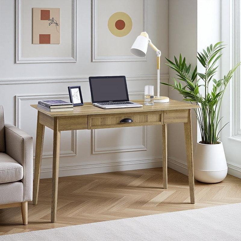 Sarı Masif ve MDF Ahşap Çekmeceli USB Portlu Vintage Çalışma Masası - 121x51 cm - 234439