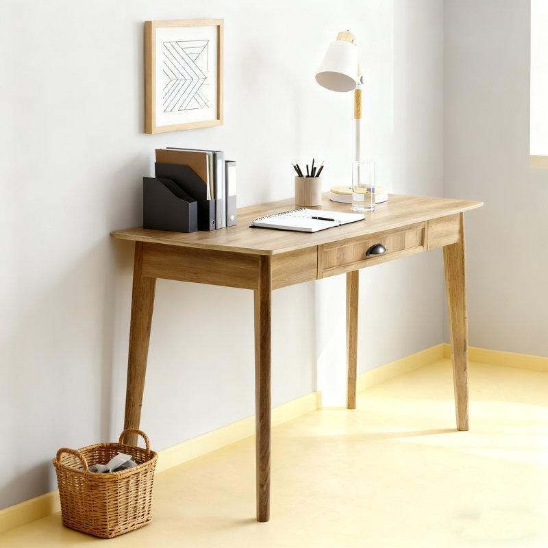 Sarı Masif ve MDF Ahşap Çekmeceli USB Portlu Vintage Çalışma Masası - 121x51 cm - 234439